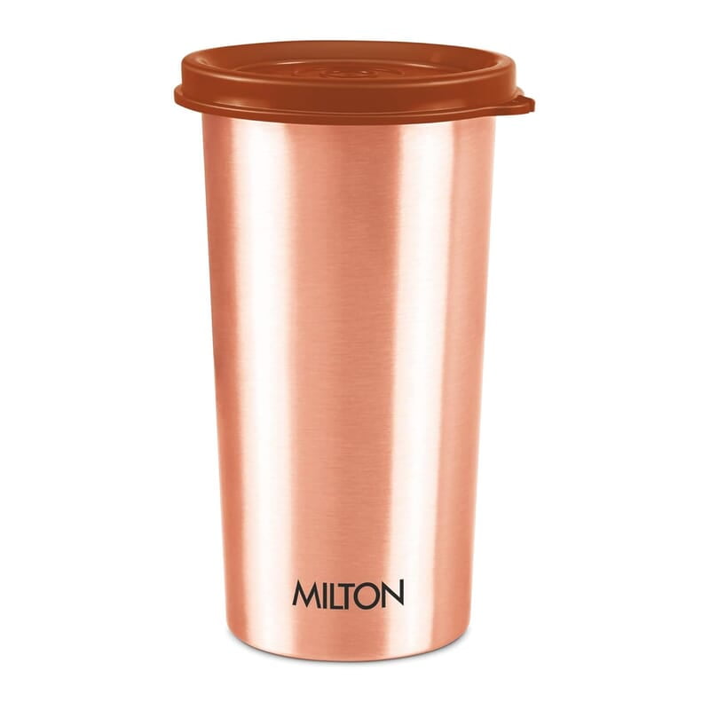 MILTON Copper Drinking Water Tumbler with Lid, 1 Piece, 480 ml, Copper 100% Leak Proof
