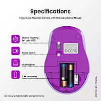 Portronics Toad 31 Wireless Mouse – 2.4GHz Connectivity | USB Receiver | 10m Working Distance | Ergonomic Design | Adjustable DPI | Auto Power Saving | Laptop & PC Compatible | Purple