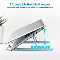 Portronics My Buddy K Lite Laptop Stand – Blue, Foldable, lightweight design, adjustable height, ergonomic support, enhances airflow, compatible with all laptops, perfect for home and office use.