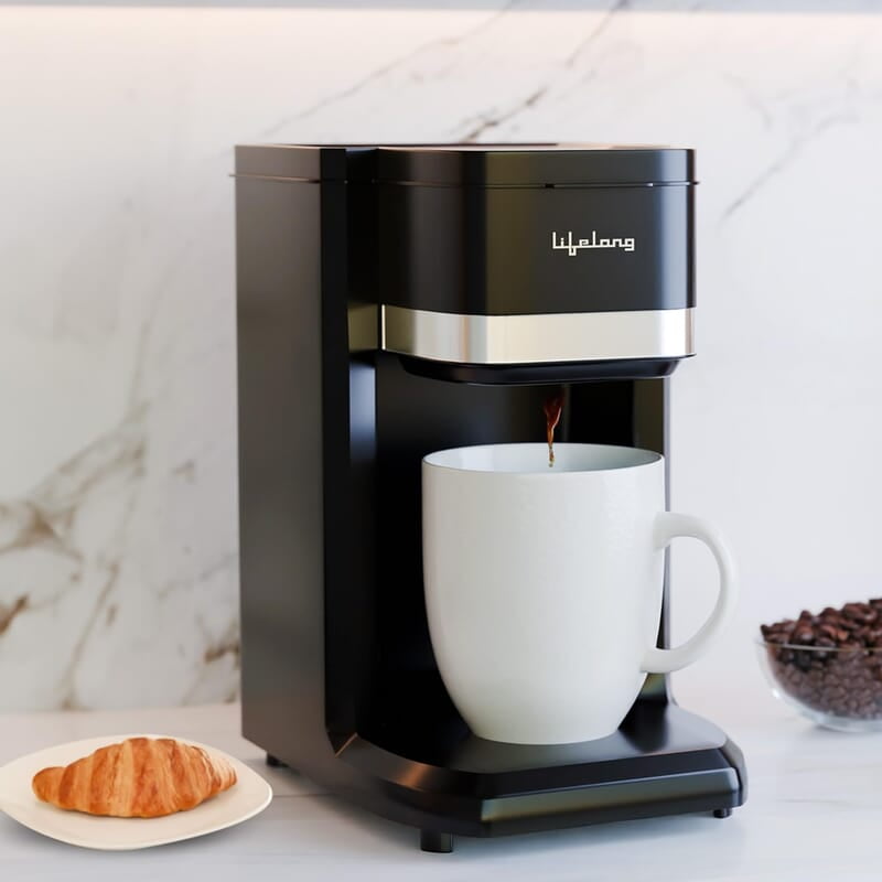 Lifelong Single Cup Coffee Maker- 350 W Coffee Machine for Single Serve, Rapid Coffee Brewer Technology with 125ml