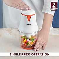 Borosil Chef Delite 260W Electric Glass Chopper For Kitchen Use | White Chopper | Low Noise Operation | Kitchen Accessories Items | Stainless Steel Blades, Whisking Blade for Cream, Chaas, Lassi