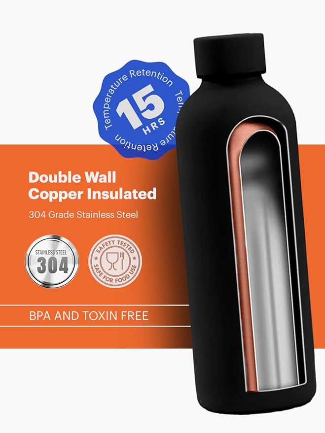 Rubber Coated Steel Flask - Black