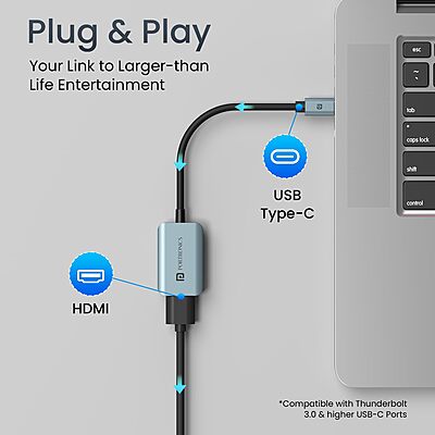 Portronics Mport X – Type-C to HDMI Adapter, 4K @ 60Hz, connects Type-C devices to HDMI displays, ensuring stunning visuals.