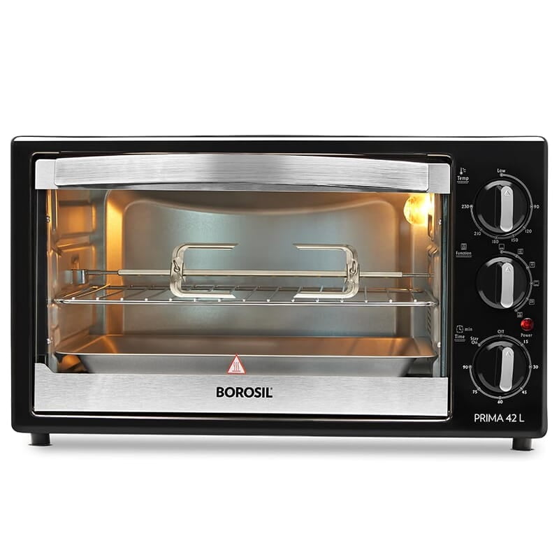 Borosil Prima 42 L Oven Toaster & Grill, Motorised Rotisserie & Convection Heating, 6 Heating Modes, Silver Top & Chrome Front