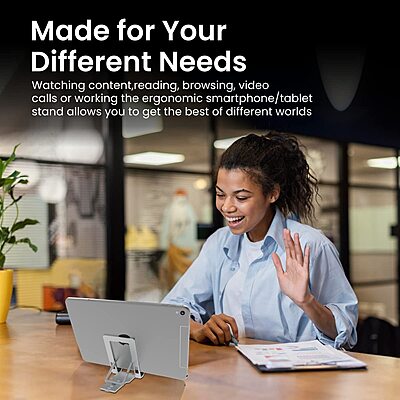 Portronics Modesk One Stand – Silver, Adjustable to 5 Angles, Ergonomic Design, Lightweight, Portable, Ideal for Laptops, Tablets, and Smartphones, Enhances Comfort and Productivity, Sleek Finish.
