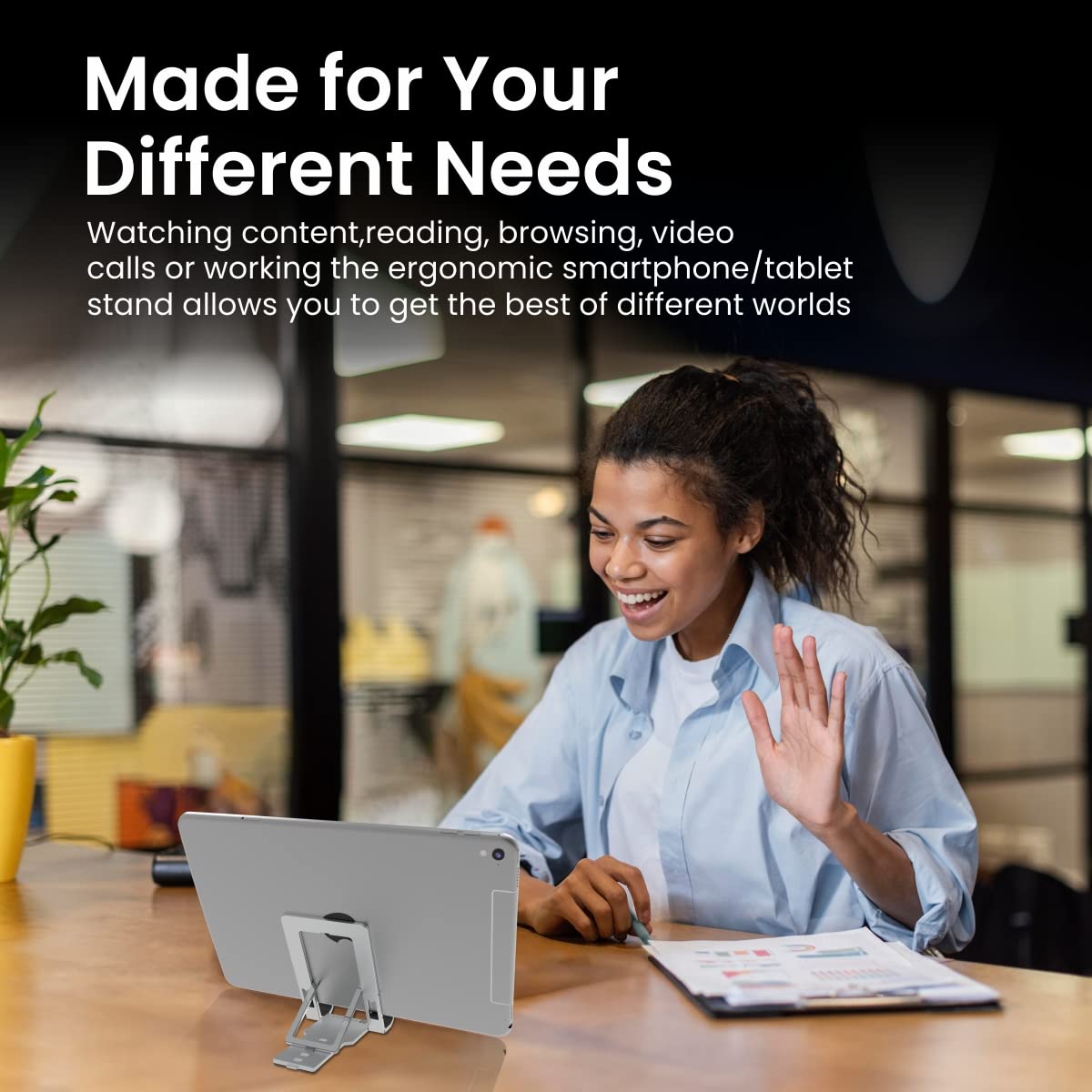 Portronics Modesk One Stand – Silver, Adjustable to 5 Angles, Ergonomic Design, Lightweight, Portable, Ideal for Laptops, Tablets, and Smartphones, Enhances Comfort and Productivity, Sleek Finish.