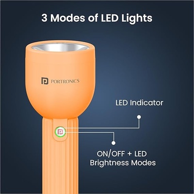 Portronics Eco Glow LED Torch Light with USB Rechargeable Battery, Dual-Brightness Levels, SOS Emergency Light Mode, Long Distance Flashlight, for Home, Outdoor, Camping, Travel (Orange) Portronics Eco Glow LED Torch Light with USB Rechargeable Battery, Dual-Brightness Levels, SOS Emergency Light Mode, Long Distance Flashlight, for Home, Outdoor, Camping, Travel (Orange)