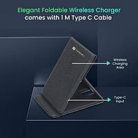 Portronics Freedom Fold 15W Wireless Charger – Foldable | PU Leather | 1M Type-C Cable | Grey