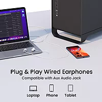 Portronics Conch Beat A – 3.5mm Earphones with Mic | Sleek Silver Design, High-Quality Sound & Comfortable Fit