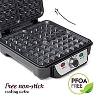 Borosil Jumbo Waffle Maker, 1100W, Non-Stick Grilling Plate, 4 Jumbo Bread Slices