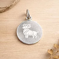 925 Sterling Silver Aries Zodiac Pendant for Men & Women | Horoscope Astrology Charm Necklace | Round Engraved Ram Design