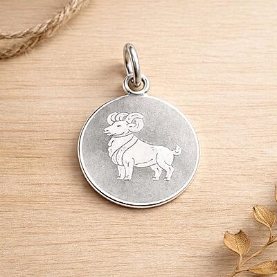 925 Sterling Silver Aries Zodiac Pendant for Men & Women | Horoscope Astrology Charm Necklace | Round Engraved Ram Design