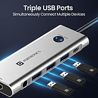 Portronics Mport One – 9-in-1 USB-C Hub features 4K HDMI, USB 3.0 ports, SD card reader, and more. Perfect for expanding connectivity for laptops and devices. Compact and portable design.