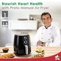 Wonderchef Prato Manual Air Fryer for Home & Kitchen with 5 Pre-set Menu 3.8 Litres Non-stick Basket
