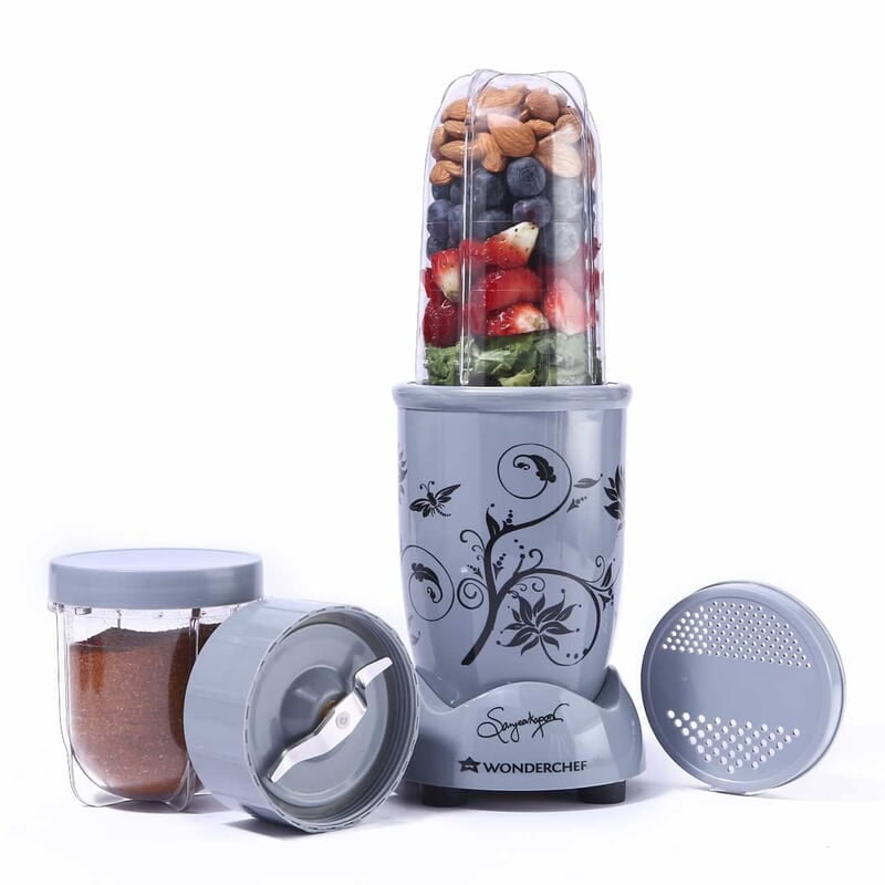 Wonderchef Nutri-Blend, 400 Watts, 22000 RPM 100% Full Copper Motor, Mixer-Grinder, Blender, Stainless Steel Blades Gray