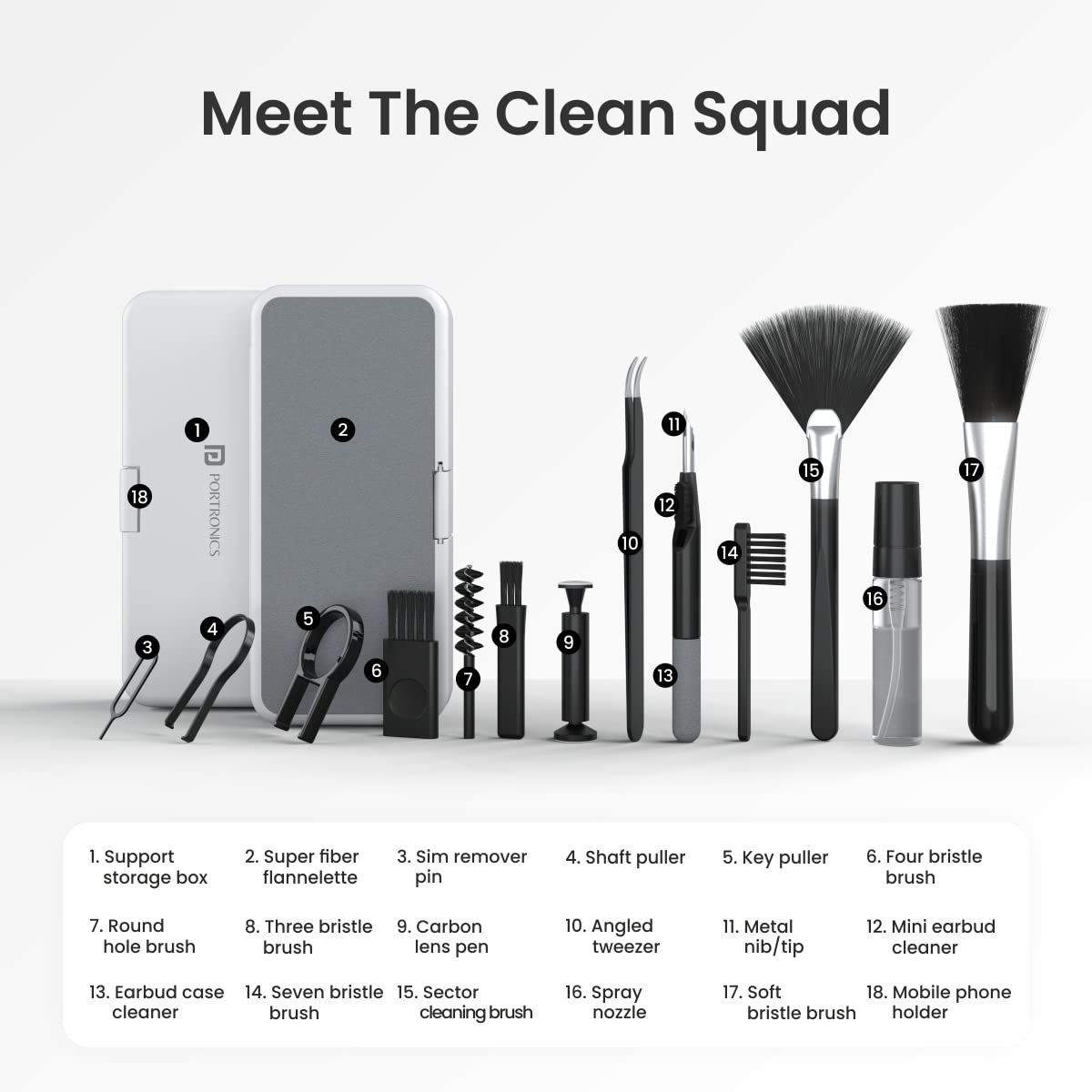 Portronics Clean N 19-in-1 Gadget Cleaning Kit – Brushes, Wipes & Tools