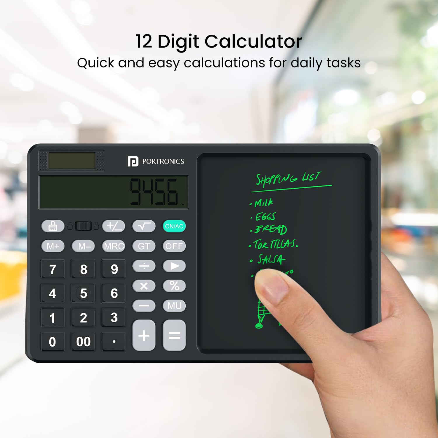 Portronics RuffPad CALC 2 LCD Writing Tablet (POR 2371) – 14.4cm Re-Writable Pad with Calculator