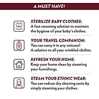 Borosil Handheld Digital Garment Steamer, Horizontal & Vertical Use, 1600W Fast Heating, Steam Nozzle, 200 ml Water Tank, Detachable Fabric Brush, Lint Brush, for Silk, Nylon, Rayon, Wool, Cotton