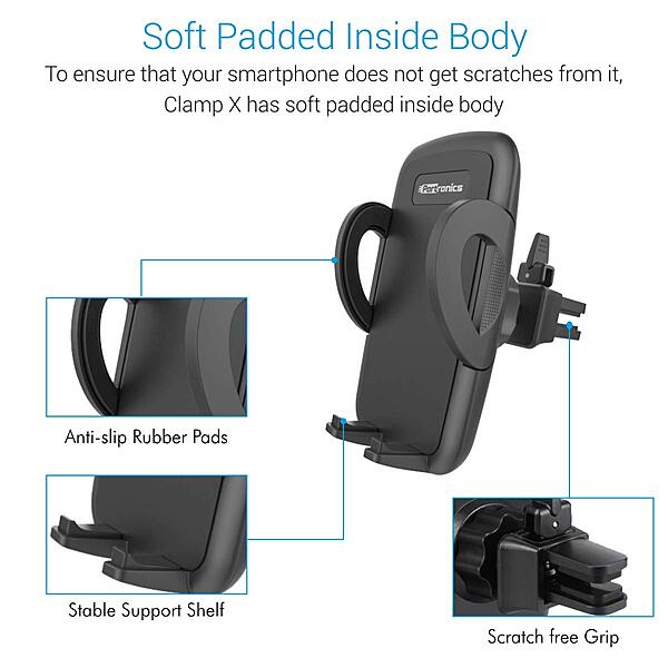 Portronics Clamp X POR-1101 – Car Vent Holder, Z-Black is a sleek and sturdy phone holder designed for easy access and secure placement in your car's air vent. Perfect for hands-free navigation!