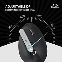 Portronics Toad Ergo Vertical Advanced Wireless Ergonomic Mouse 2.4Ghz, 6D Button, Wrist Support, Adjustable DPI Upto 1200, Supports Hand Posture