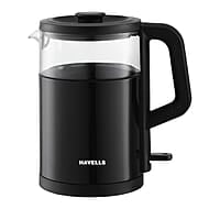 Havells MARINO Low Noise Glass Electric Kettle 1L 1200W Borosilicate Glass inner & Cool Touch Outer Body