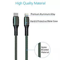 POR 1067 Konnect CL C-Lightning – 20W USB-C to Lightning Braided Cable 1.2M Green 06 Months