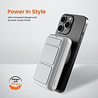 Portronics Wirecell – 10000mAh, 15W Mag Wireless Power Bank - White. Sleek design, fast charging, portable, and compatible with various devices. Perfect for on-the-go charging needs.