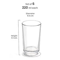 Treo by Milton Embassy Cool Glass Tumbler, Set of 6, 220 ml Each, Transparent |Serve Juices | Cold Drinks | Water | Cocktails | Mixed Drinks