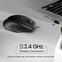 Portronics Toad 35: Sleek Black Wireless Mouse featuring USB connectivity and adjustable DPI settings for precision control. Perfect for home or office use, ensuring smooth navigation and comfort.