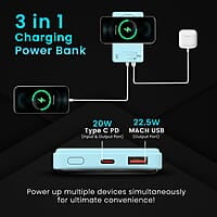Portronics Luxcell Wireless Mini 10k 10000mAh 15W Magnetic Wireless Fast Charging Smallest Power Bank with 22.5 Wired Output
