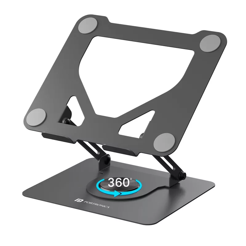 Portronics K11 Laptop Stand – Black, Metal & 360° Adjustable