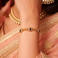 Impon Gold Plated Multi Stone Bracelet for Women | Triple Chain Design with Red Stones | Traditional Elegant Hand Chain