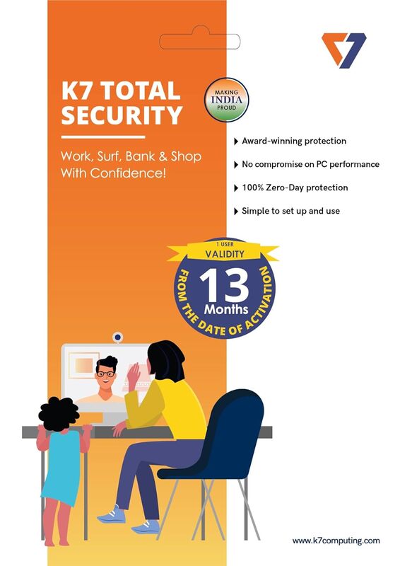 K7 Total Security Antivirus Software – 1 User | 1 Year Validity | Instant Activation | Real-Time Protection | Windows PC Security