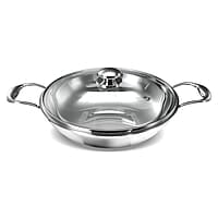 ‎Preethi Metallica Collection Triply Stainless Steel Kadai with Glass Lid, 28 cm, Gas & Induction