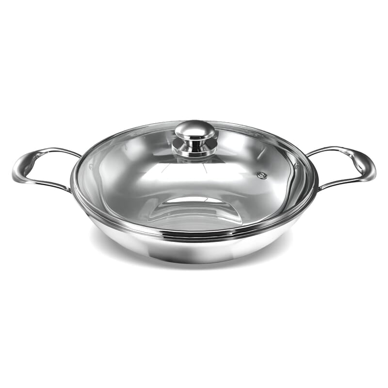 ‎Preethi Metallica Collection Triply Stainless Steel Kadai with Glass Lid, 28 cm, Gas & Induction