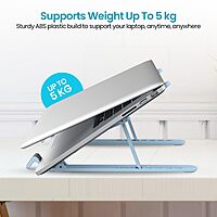 Portronics My Buddy K Lite Laptop Stand – Blue, Foldable, lightweight design, adjustable height, ergonomic support, enhances airflow, compatible with all laptops, perfect for home and office use.