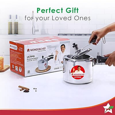 Wonderchef Inner Lid Ultima Pressure Cooker 3 litres, 3.25 mm Heavy Encapsulated Bottom Bakelite Handles for Durability Induction Friendly (Aluminium, Silver) Wonderchef Inner Lid Ultima Pressure Cooker 3 litres, 3.25 mm Heavy Encapsulated Bottom Bakelite Handles for Durability Induction Friendly (Aluminium, Silver)
