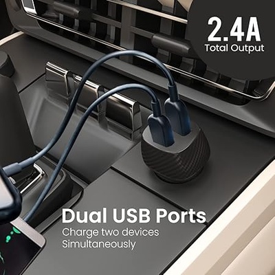 Portronics Car Power 5 Car Charger POR-1345 with Dual USB Port 12W Total Output(Black) Micro USB Cable Included Portronics Car Power 5 Car Charger POR-1345 with Dual USB Port 12W Total Output(Black) Micro USB Cable Included