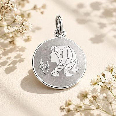 925 Sterling Silver Virgo Zodiac Pendant for Men & Women | Maiden Astrology Charm Necklace | Round Engraved Horoscope Jewelry