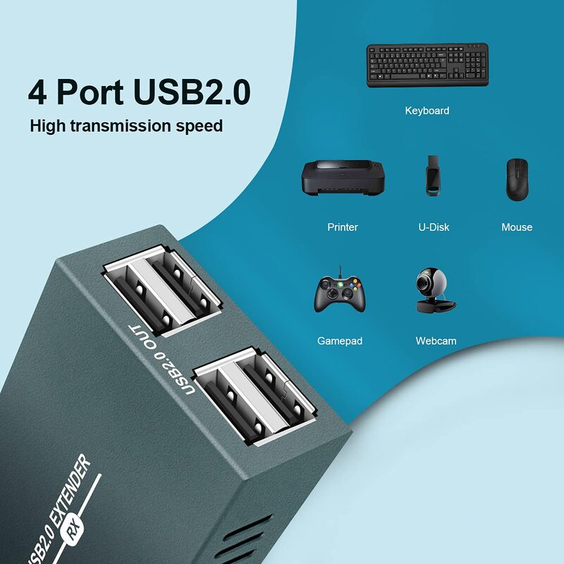 uPort USB Extender with 4 USB 2.0 Ports | Transmit 50m/165ft Over Ethernet Cat5/5e/6/7 | Power Over Cable | Plug & Play| USB RJ45 LAN Extension