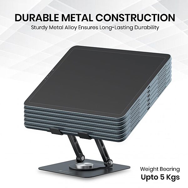Portronics My Buddy A1 Metal Tablet Stand – 360° Rotation  | Grey | 1 Year Warranty