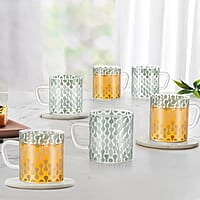 Borosil Vision Vista Tea n Coffee Classic Mug Set of 6 Pcs 210 ml | Borosillicate Glass, Microwave Safe, Scratch Resistance, Lightweight | for Chai, Green Tea, Milk