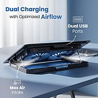 Lapcare ChillMate DCX‑A101 is a lightweight (300g) laptop cooling stand with dual 125mm ultra-quiet fans (1000 RPM), USB-powered, fits laptops up to 15.6".