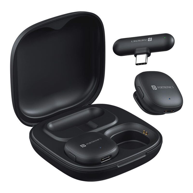 Portronics Vlogmate One is a compact AI lapel mic designed for content creators. It comes with a protective case, ensuring portability and convenience for high-quality audio recording on the go.