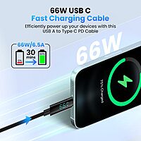 Portronics Konnect View – 66W Type-C Cable, LED Indicator, 1.2M Length, Fast Charging, Durable Design, Compatible with Laptops, Smartphones, and Tablets, Ideal for Home and Office Use.