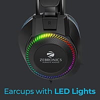 Zebronics Jet Premium Wired Gaming On Ear Headphone with LED Light for earcups, 40mm Neodymium Drivers, 2 Meter Braided Cable, Flexible mic, Suspension Headband, 3.5mm + USB Connector