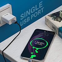 Portronics Adapto 62 USB Wall Charger. Featuring a powerful 2.4A output, it ensures fast and efficient charging for smartphones and tablets. Compact design!