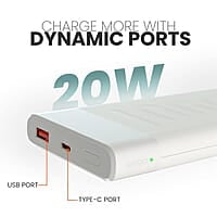 Ambrane 10000mAh Slim Power Bank, 20W Fast Charging, Dual Output, Type C PD (Input & Output), Quick Charge