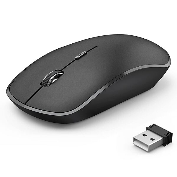 Joy Wireless + Bluetooth Mouse – Silent Click, Sleek Design, Black & White, Ergonomic Shape, Long Battery Life, Compatible with Multiple Devices, Perfect for Home & Office Use, Smooth Tracking.