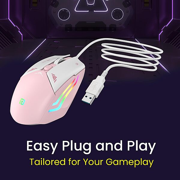 Portronics Vader Pink Gaming Mouse – 6400 DPI RGB features customizable RGB lighting, ergonomic design, and high precision for an immersive gaming experience. Perfect for gamers who love style!